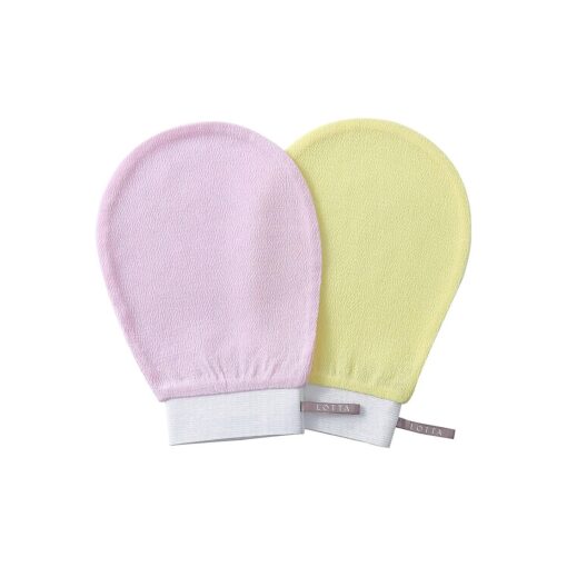 Lotta Exfoliator glove Body scrubs 2Pcs 150D Exfoliating mitt for shower Skin exfoliator glove for Cleanse dead or Dry skin Back tanning applicator Suitable for Men and Women Pink or Yellow