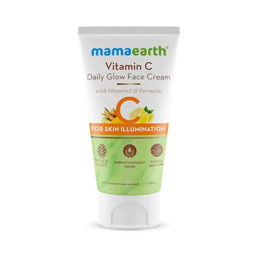 MAMAEARTH Vitamin C Daily Glow Face Cream | for Skin Illumination with Turmeric | Lightweight & Hydrating Formula | For All Skin Types | 5.29 Oz ( 150g )