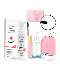 150ml/5.07fl.oz Eyelash Extension Cleanser, Lash Shampoo for Eyelash Extension Eyelash Brush with Cap USB Lash Fan Mascara Brush Wash Bottle Reusable Makeup Remover Pad, Paraben & Sulfate Free