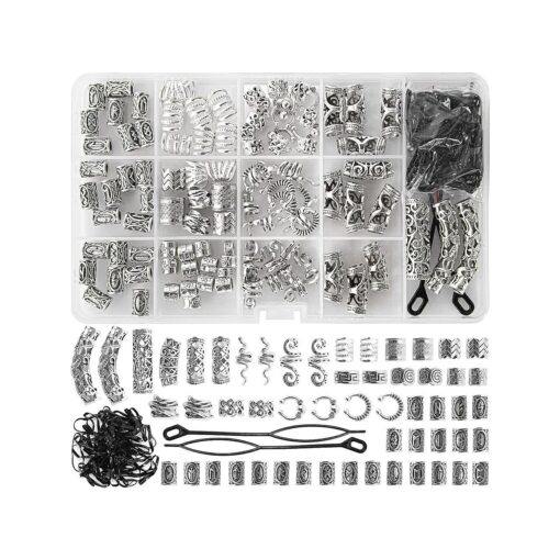 152PCS Vikings Hair Jewelry Norse Runes Tube Beads, Metal Clips Cuffs Rings, Accessories for Braids Dreadlocks Beads for Braiding Beard Decoration Bracelets Pendant Necklace DIY