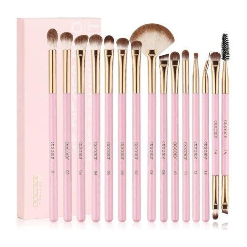 Docolor Eye Makeup Brushes 15Pcs Eyeshadow Brush Set with Soft Synthetic Hairs Professional Eye Shadow Blending Concealer Eyebrow Eyelash Eye Liners Premium Eye Make Up Brushes Set ( Pink )