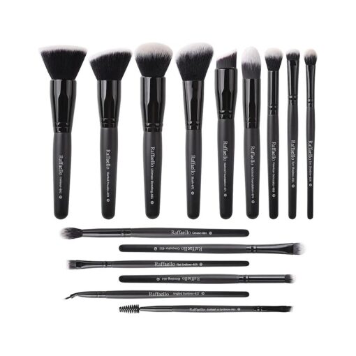 Raffaello Makeup Brushes 15Pcs Makeup Brush Set Premium Synthetic Powder Foundation Contour Blush Concealer Eye Shadow Blending Liner Make Up Brush Kit