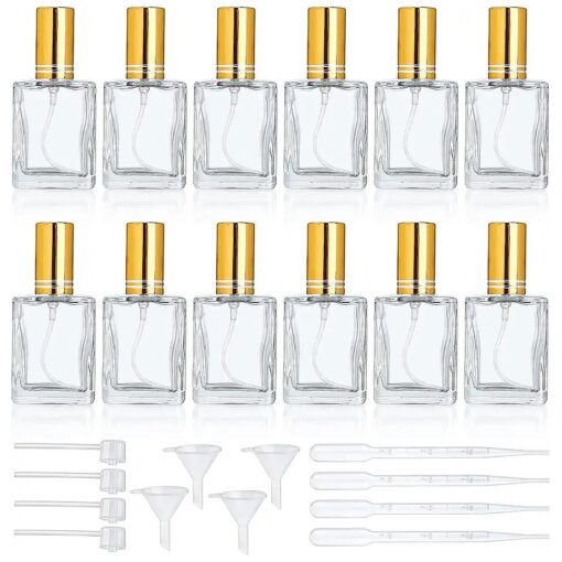 YU FENG 12pcs Clear Perfume Spray Bottles 15ml Glass Fine Mist Sprayer Empty Spray Bottles Refillable Container Perfume Atomizer for Cleaning, Essential Oil, Liquid