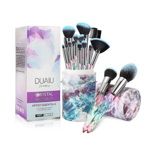 DUAIU Makeup Brushes 15pcs Premium Synthetic Bristles Crystal Handle Set Kabuki Foundation Brush Face Lip Eye Makeup Brush Sets Professional with Starry Gift Box ( Blue )