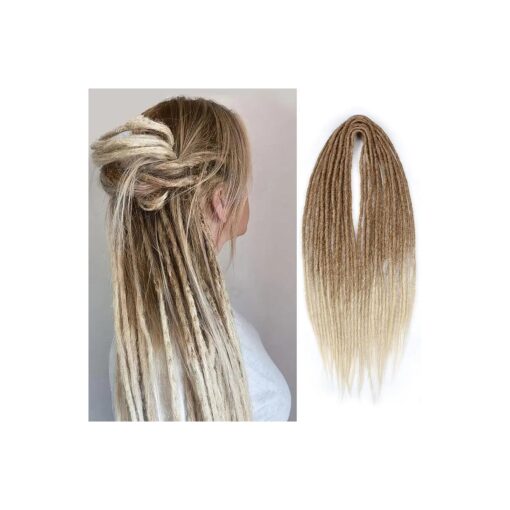 15pcs Double Ended Dreadlock Extensions, 24 inch Ombre Light Brown to Blonde Thin 0.6cm Fake Dreads Extensions, DE Synthetic Dreadlock Extensions Reggae Hippie Dreads for Women