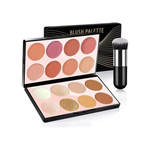 16 Colors Blush Contour Highlighter Makeup Palette, All-in-One Shimmer Silky Matte Mineral Blush Powder Palette, Face Sculpting Bronzer Blusher Illuminator Palette for a Natural Glowing