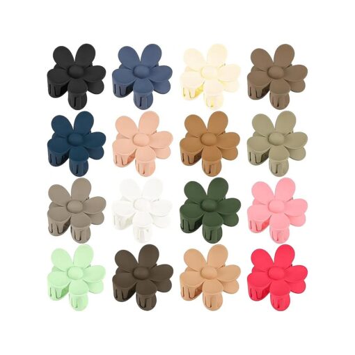 16 Pieces Flower Claw Big Flower Jaw Hair Clips Strong Hold Cute Plastic Matte 16 Colors Floral Hair Accessories for Women Girls Thick or Thin Hair ( Bright and Morandi )