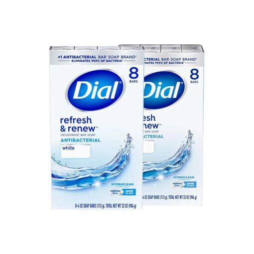 ( PACK OF 16 BARS ) Dial Classic WHITE Antibacterial Bar Soap, Round the Clock Odor Protection, Leaves Skin Smooth & Radian ! Hypo-Allergenic, Great for Hands, Face & Body ! ( 16 Bars, 4oz Each Bar )