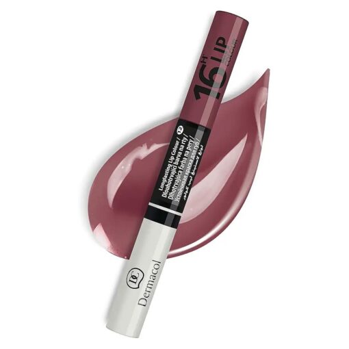 Dermacol - 16-Hour Lip Colour, Highly Pigmented Glossy Lip Stain, Two-Phase Lip Plumper Gloss, Kissproof Lip Makeup Products with Matte and Glitter Finish, No.12 Brown-Purple Lip Gloss, 7.1 mL