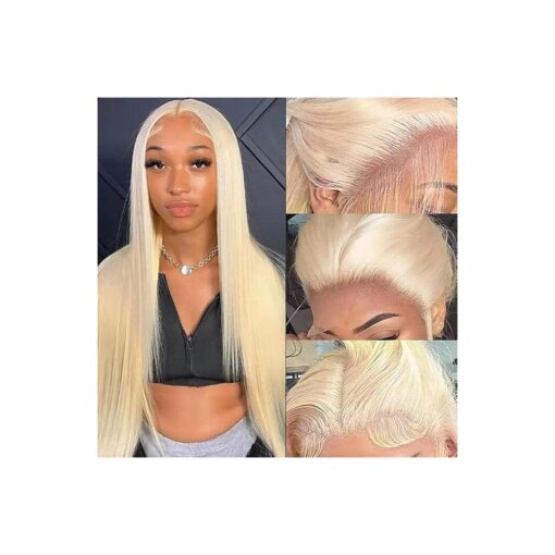 613 Lace Front Wigs Human Hair Blonde Lace Frontal Wig Straight Glueless Wigs Human Hair Pre Plucked Bleached Knots Brazilian Human Hair Wig Natural Hair Line 12A 250 % Density 16 Inch