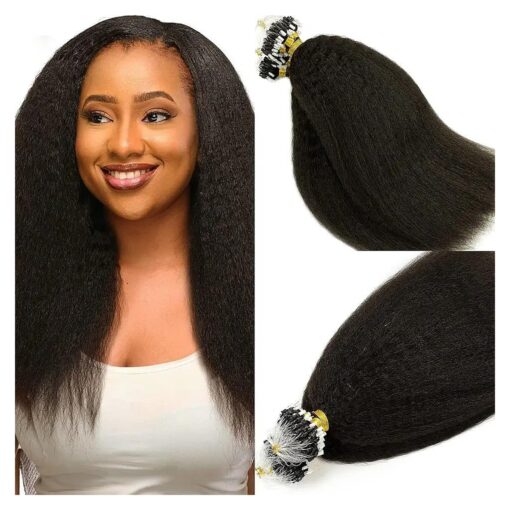 Lacer 16 Inch Micro Links Human Hair For Black Women Kinky Micro Loop Hair Extensions Black Real Remy Hair Extensions Natural Black Kinky Straight Micro Loop Human Hair Extensions 50 Gram 50 Strands