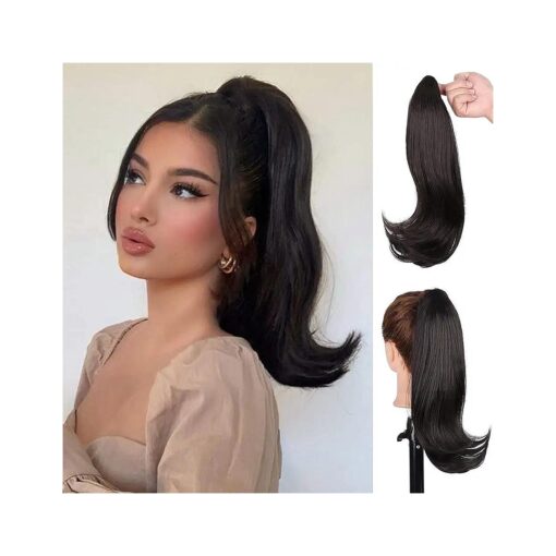 Ponytail Extension Claw Clip in Hairpiece Natural Ponytail for Women Straight Synthetic Hair Pony Tails High-Resistant Fiber Hair for Girls 16 inches ( Black Brown )