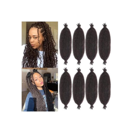 8 Packs Soft Springy Afro 16 Inch Short Spring Twist Hair For Distressed Soft Locs Natural Black Marley Twist Crochet Braiding Hair Synthetic Hair Extension For Women ( 8 Strands/Pack,4 # )