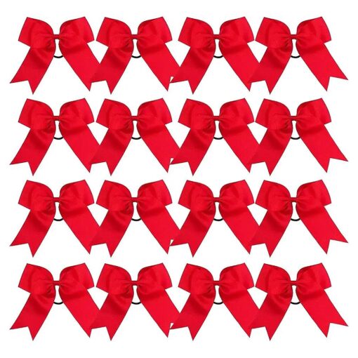 Cheer Bows 6 Inch Ponytail Holder Hair Tie 16 Pcs Hair Bow Cheerleader Bows Hair Tie ( Red )