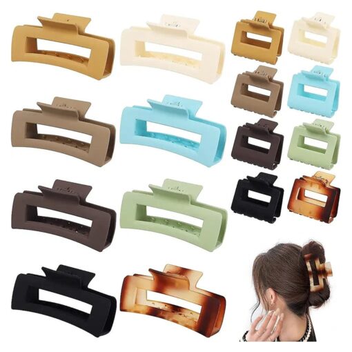 16 Pack Hair Clips Large 4.1 Inch Claw Clips 2 Inch Small Hair Clips for Hair Rectangle Hair Claw Clips for Thick Hair and Thin Hair Hair Clips for Women Hair Barrettes