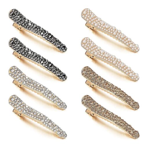 16 Pieces Pearls Rhinestone Alligator Hair Clips Rhinestone Duckbill Clips Duckbill Hairpins Hair Barrettes for Women Girls Hair Styling Tools Accessories, 4 Colors