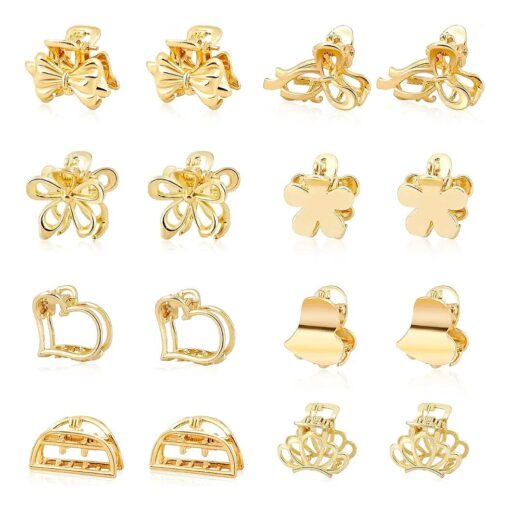 16PCS Small Metal Hair Claw Clips, Gold Mini Hair Clips for Thin Thick Hair, Cute Tiny Hair Clips, Little Flower Hair Jaw Clamps, Nonslip Bangs Pins Hair Accessories for Women Girls