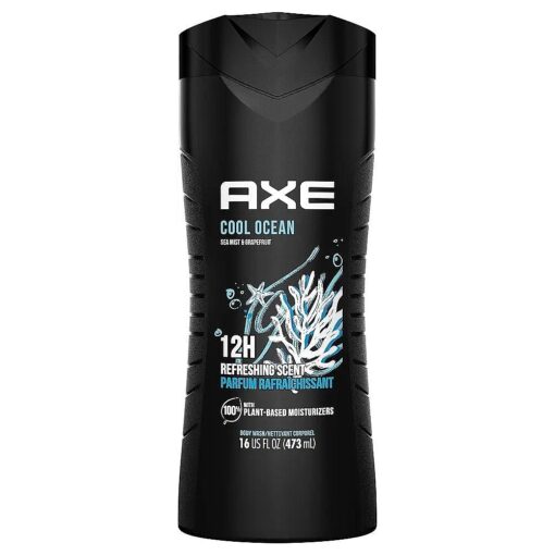 AXE Cool Ocean Men 's Body Wash With Essential Oils 12H Refreshing Scent Body Wash For Men, Clean and Fresh Scent 16 oz