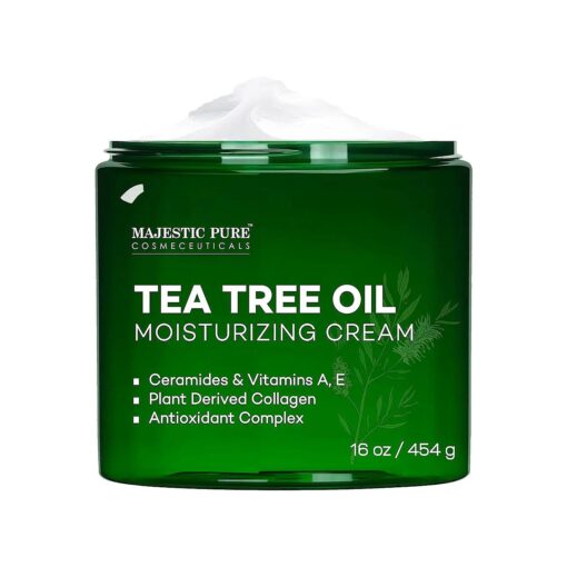 MAJESTIC PURE Tea Tree Oil Moisturizing Cream - Body, Foot & Face Moisturizer - With Ceramides, Vitamins A E & Vegan Collagen - For Dry Skin, Oily Skin, & Appearance Of Wrinkles - 16 oz