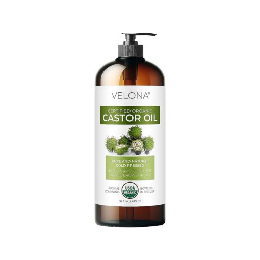 velona USDA Certified Organic Castor Oil - 16 oz ( With Pump ) | For Hair Growth, Boost Eyelashes, Eyebrows | Cold pressed, Natural Oil, USP Grade | Hexane Free, Lash Serum, Caster