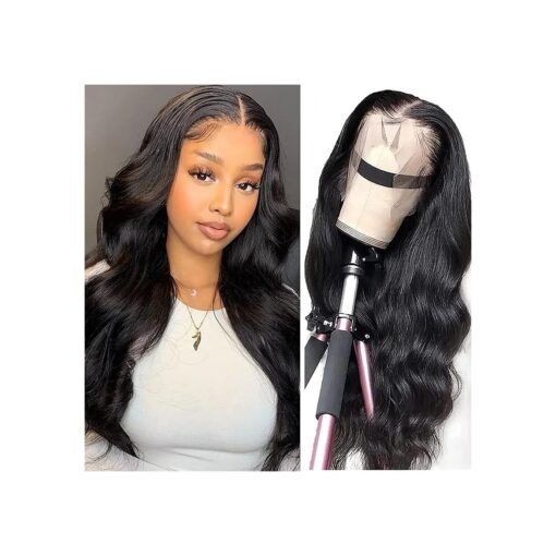 20Inch Body Wave 13X4 HD Lace Frontal Wig Human Hair 160 % Density Glueless Brazilian Virgin Human Hair Wigs for Black Women Plucked Hairline with Baby Hair Natural Black Color