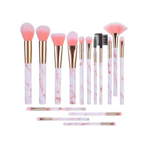 Makeup Brushes DUAIU 16 Pcs Premium Synthetic Foundation Eyeshadow Face Brushes Set for Powder Cream Liquid with Silicone Facial Brush Eyebrow Razor PU Cosmetic Bag Pink