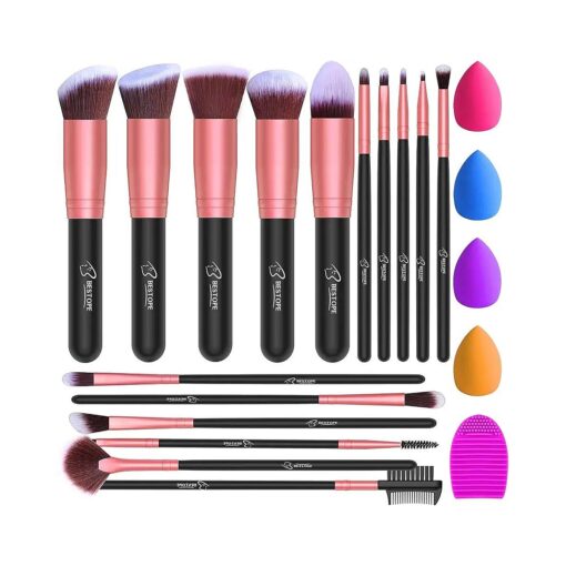 BESTOPE Makeup Brushes 16PCs Makeup Brushes Set with 4PCs Beauty Blender Sponge and 1 Brush Cleaner Premium Synthetic Foundation Brushes Blending Face Powder Eye Shadows Make Up Brushes Tool ...