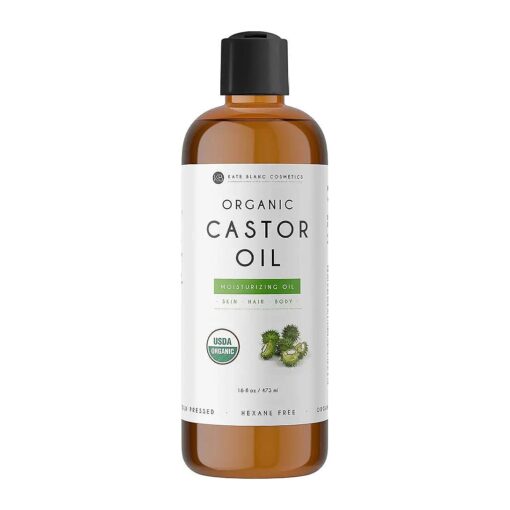 Kate Blanc Cosmetics Castor Oil 16oz - USDA Certified Organic, Cold-Pressed, 100 % Pure, Hexane-Free, Promote Growth for Hair, Eyelashes, Eyebrows, Moisturizing For Dry Skin