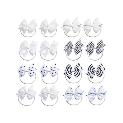 Baby Girls Hair Bow Elastic Ties Ponytail Holders Hair Bands 16pc ( White )