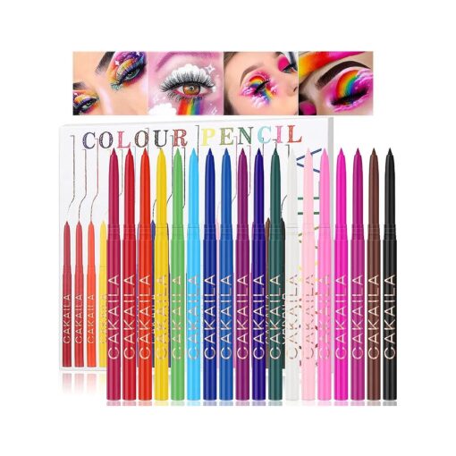 18 Colorful Eyeliner Pen Set, Eye Shadow Pencil, Pearl Eyeliner Kit Metallic Glitter Colored Eyeliner for Women Eye & Lip Liner Professional Waterproof Retractable Eye Makeup