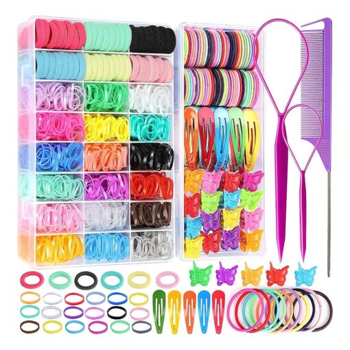 YGDZ Hair Accessories for Girl, Elastic Hair Ties Set 1753PCS, Colorful Hair Rubber Bands with Organizer Box, Cotton Baby Hair Ties, Elastic Hair Bands 3cm, Ponytail Holders for Toddler, Hair Clip