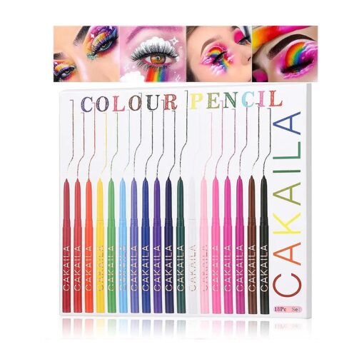 18 Colors Eyeliner Pen Set, Eye Shadow Pencil, Pearl Eyeliner Kit Metallic Eyeliner Pencil Glitter Colored Eyeliner for Women Eye & Lip Liner Professional Waterproof Retractable Eyeliner ( 18PCS )