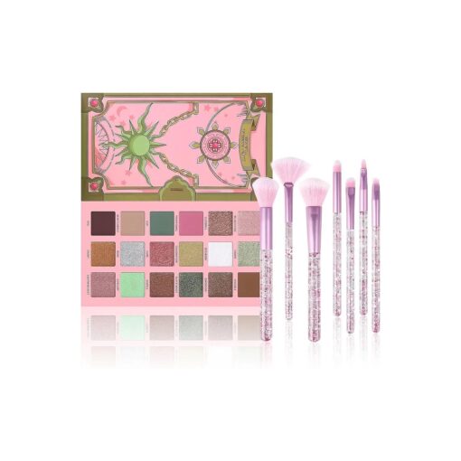 18 Colors Eyeshadow Palette With 7 pcs Soft Brushes Makeup Set High Pigmented Shimmer Matte Metallic Glitter Pink Nude Sage Green Eye Shadow Brush Make Up Kit for Women & Teen, Beginner & Pros