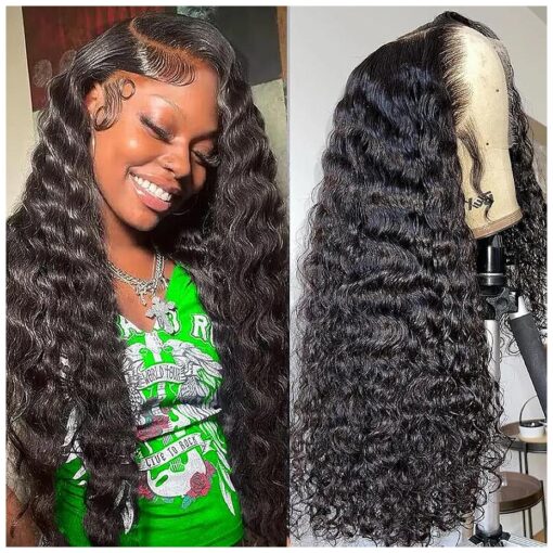 18 Inch Deep Wave Lace Front Wig Human Hair Pre Plukced 180 % Density 13x6 HD Lace Frontal Wigs Human Hair Brazilian Virgin Curly Wigs for Black Women Glueless Deep Wave Lace Front Wigs