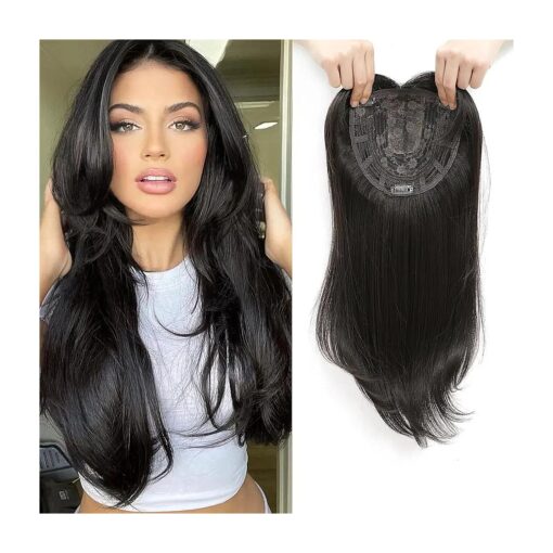 Ms Taj 18 Inch Hair Topper Long Layered Hair Toppers for Women Synthetic Hair Toppers for Women with Thinning Hair Brown black Fiber Wiglets Ladies Toppers Hair Pieces for Women