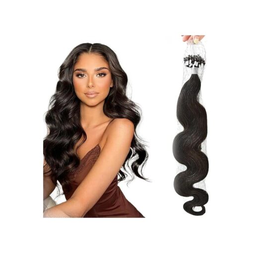 18 Inch Microbeads Extensions Human Hair for DIY Micro Loop Wavy Human Hair Extensions Color # 2 Darkest Brown Natural Human Hair Body Wavy Micro Link Cold Fusion Hair Extensions 50S/50G