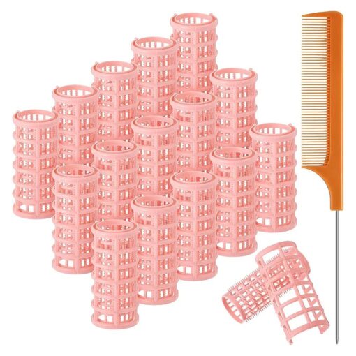 16 Pieces Hair Roller Curlers, 1.18 Inch/ 3.0 cm Plastic Hair Rollers Hair Curlers with Steel Pintail Comb Parting Comb for Short Hair Long Hair Hairdressing Styling Hair Salon, Skin Color