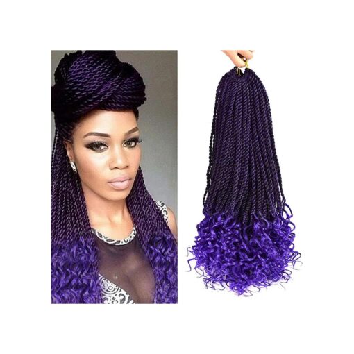 18 Inch Senegalese Twist Crochet Hair with Curly Ends Purple Prelooped Goddess Box Braids Crochet Hair for Black Women ( 5 Packs,1B/Purple )