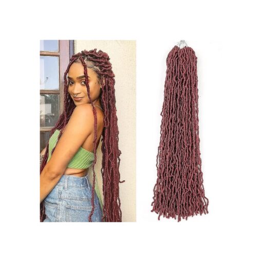 Faux Locs Crochet Hair Red Soft Locs 18 inch 7 Packs Short Burgundy Pre Looped Crochet Locs Goddess Locs Crochet Hair For Black Women Braiding Hair Extensions ( 18 Inch ( Pack of 7 ), BUG )