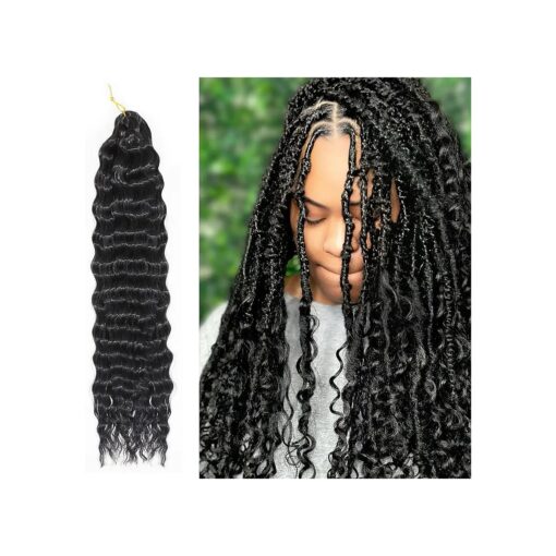 Ocean Wave Crochet Hair 1 Pack 18 Inch Deep Wave Wavy Braiding Hair Crochet Synthetic Braids Hair Extension For Black Women ( 18 Inch,1pack,1B )