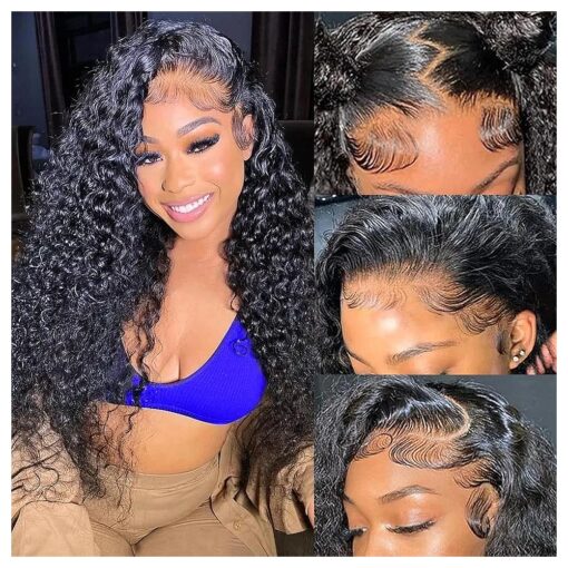 18 inch Water Wave Lace Front Wigs Human Hair 13x4 HD Transparent Wet and Wavy Lace Frontal Wigs Human Hair Deep Curly Wigs Pre Plucked with Baby Hair Glueless 150 % Density for Black Women