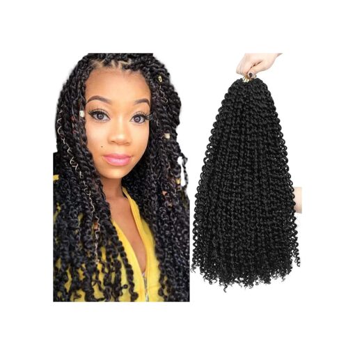 Dorsanee Passion Twist Hair 18 Inch 7 Pakcs Water Wave Crochet Hair Bohemian Curly Braiding Hair for Boho Braids, Yanky Twist, Crochet Locs, Spring Twist, Butterfly Style Crochet Braids ( 1B # )