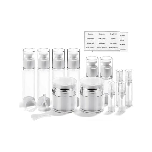 18 Pack Bubimon Airless Pump Jars, 1.7/1/0.7/0.34oz Cosmetic Containers, Leak Proof Refillable jar for Toiletries, Cream Lotion, Eye Cream, Liquid, Foundation, Shampoo ( BPA Free )