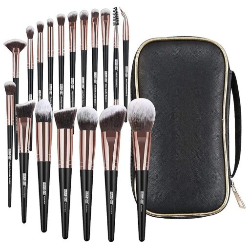 Makeup Brushes, 18 Pcs Professional Premium Synthetic Makeup Brush Set with Case, Foundation Kabuki Eye Travel Make up Brushes sets ( Black Gold )