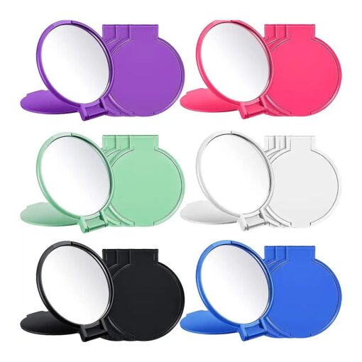 Jetec 18 Pieces Mini Folding Mirror Round Compact Mirror Portable Pocket Mirror Makeup Small Mirror Vintage Portable Travel Makeup Mirror for Women Girls ( Pink, Purple, Green, Blue, Black, White )