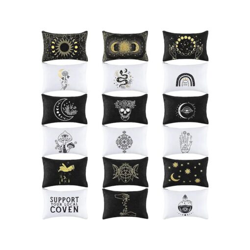 18 Pieces Moon Witch Zipper Pouch Bag Tarot Cards Phase Bag Witch Purse Gothic Aesthetic Canvas Makeup Bags Witchy Crystals Toiletry Bags Witchcraft Snake Cosmetic Bags for Women Girls