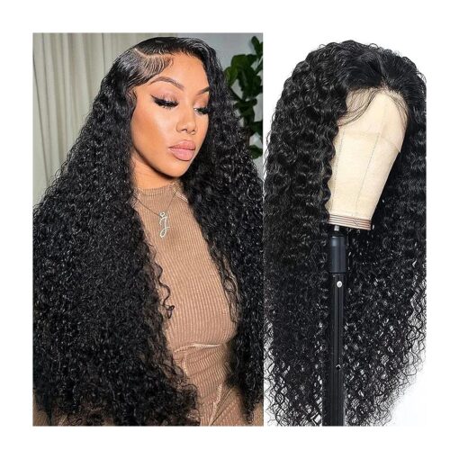 20Inch Deep Wave Lace Front Wigs Human Hair-13x4 HD Transparent Deep Wave Frontal Wigs Human Hair Glueless Curly Wigs for Women 180 % Density Curly Lace Front Human Hair Pre Plucked with Baby Hair