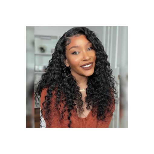 Deep Wave Wig 13x4 Lace Front Wigs Human Hair 180 % Density HD Lace Transparent 13x4 Deep Wave Wig Human Hair Pre Plucked Lace Frontal Wet And Wavy Wig for Women Natural Black 18 Inch