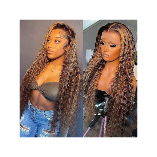 Highlight Ombre 13x6 Lace Front Wigs Human Hair 180 % Density Honey Blonde 4/27 Deep Wave HD Transparent Lace Front Wigs Human Hair for Women Curly Lace Frontal Wigs 24 inch