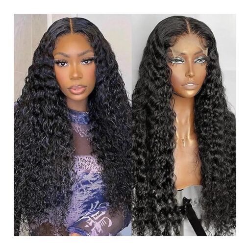 13x6 Deep Wave Lace Front Wigs Human Hair Glueless Pre Plucked Human Hair Wavy Wigs 180 % Density Lace Front Wigs Human Hair Deep Curly Wigs With Baby Hair For Black Women 34inch